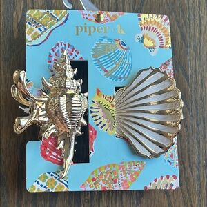 Piper K Gold and White Shell Hair Clips